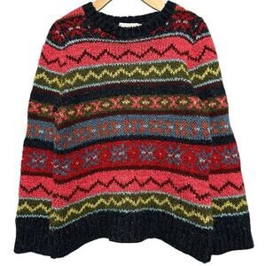 Relais Knitware Vintage Women’s Size M Blue Pink Red Fairisle Crewneck Sweater